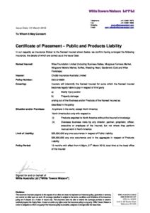 Public Liability Insurance Certificate of Currency ...