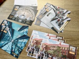 set of four postcards showing buildings, spaces, places and structures in Brisbane